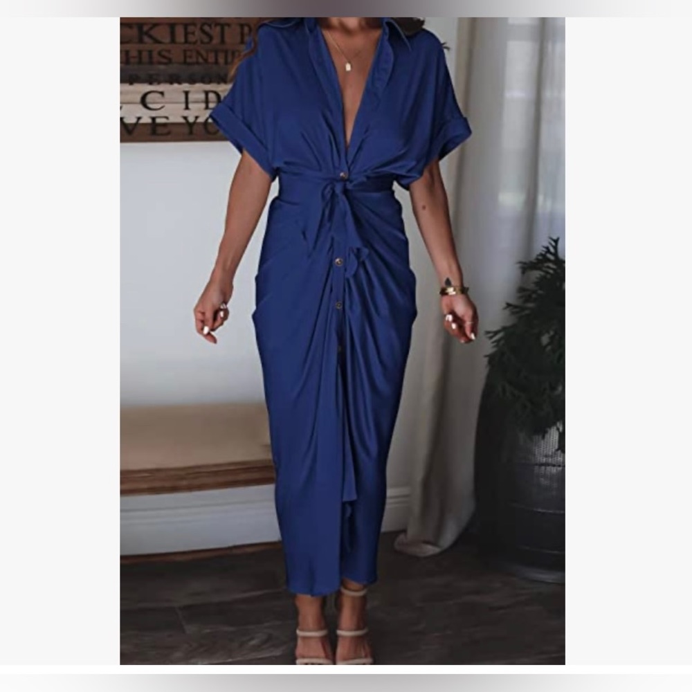 Ruched navy blue dress